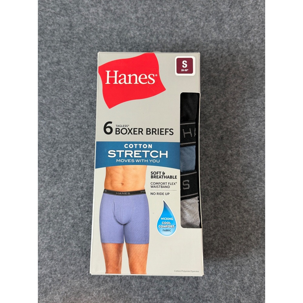 Hanes Boxer Briefs Mens S Multicolor NEW Cotton Stretch 6-Pack Tagless‎